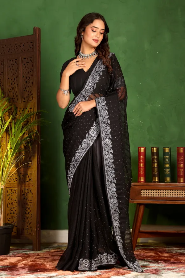 Black_Georgette_Premium_Embroidered_Saree_With_Matching_Blouse_For_Women