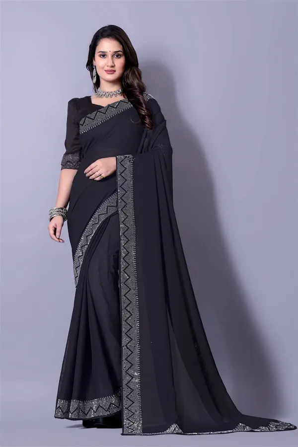 Black_Georgette_Premium_Embroidered_Saree_With_Matching_Blouse_For_Women