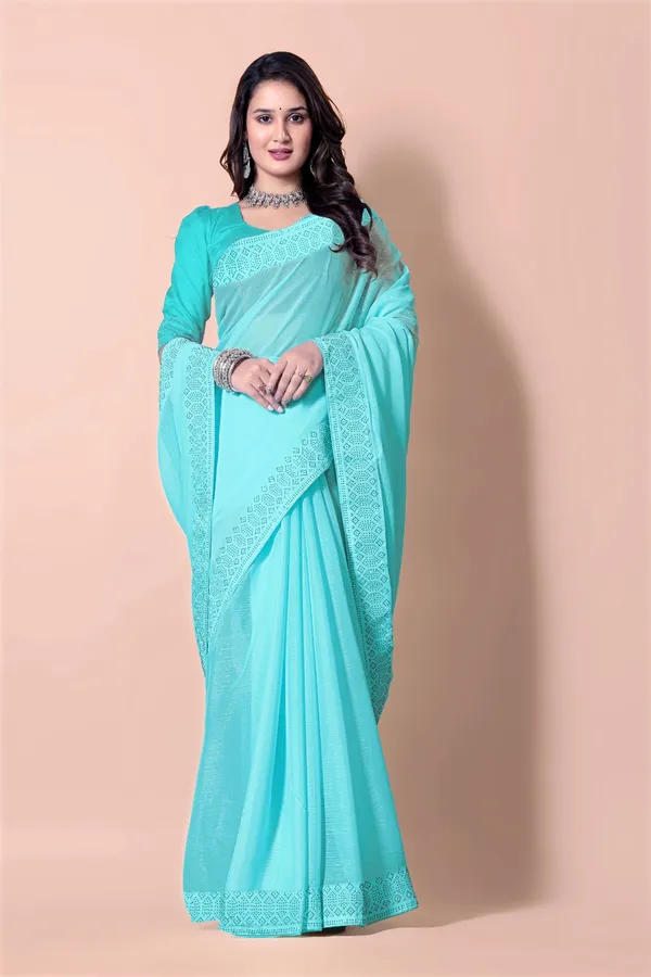 Turquoise_Blue_Georgette_Premium_Embroidered_Saree_With_Matching_Blouse_For_Women