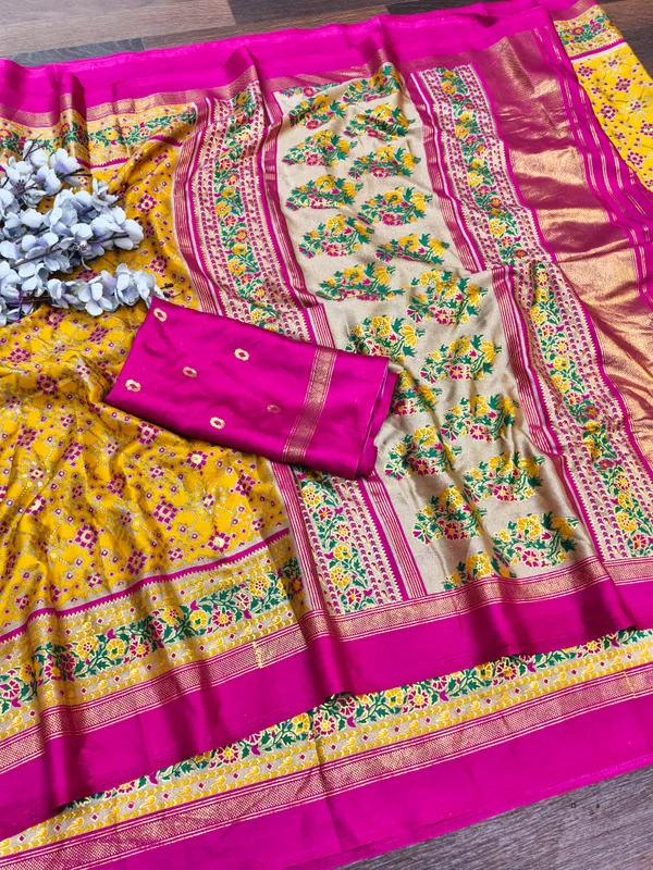 Yellow_&_Blue_Georgette_Premium_Embroidered_Saree_With_Matching_Blouse_For_Women