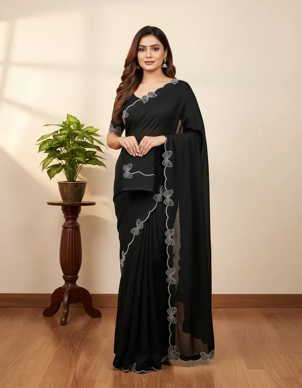 Black_Georgette_Premium_Embroidered_Saree_With_Matching_Blouse_For_Women