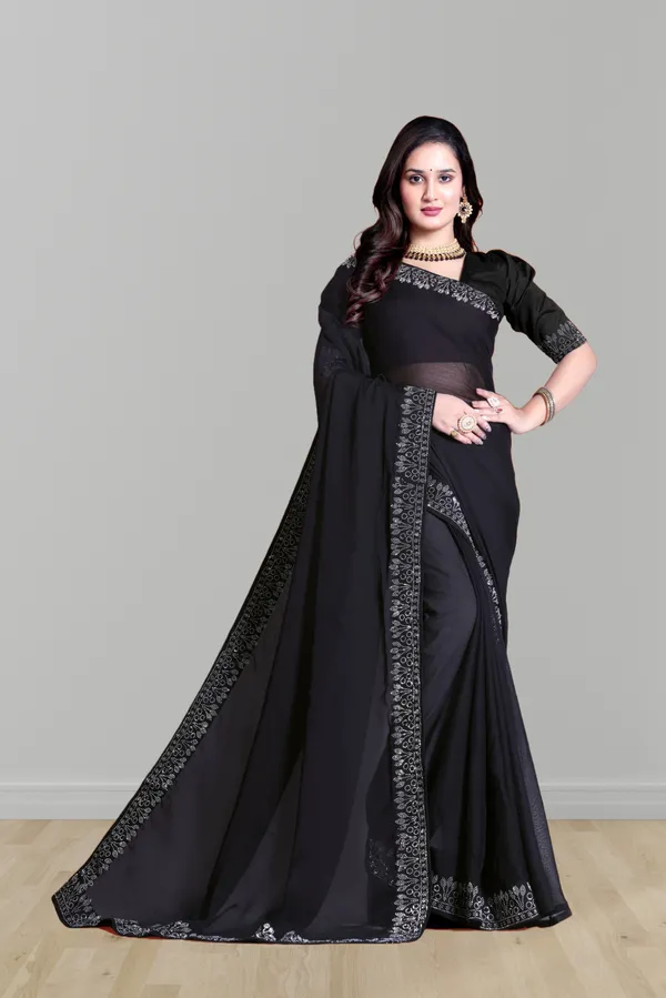 Black_Georgette_Premium_Embroidered_Saree_With_Matching_Blouse_For_Women