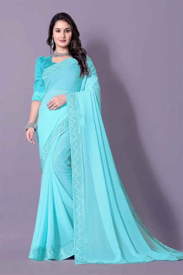 Turquoise_Blue_Georgette_Premium_Embroidered_Saree_With_Matching_Blouse_For_Women