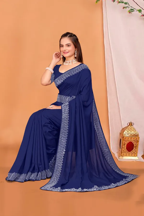 Navy_Blue_Georgette_Premium_Embroidered_Saree_With_Matching_Blouse_For_Women