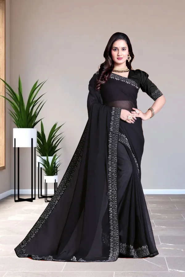 Black_Georgette_Premium_Embroidered_Saree_With_Matching_Blouse_For_Women