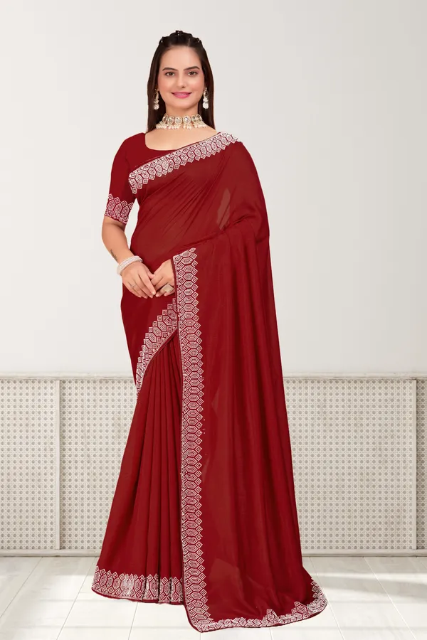 Maroon_Georgette_Premium_Embroidered_Saree_With_Matching_Blouse_For_Women