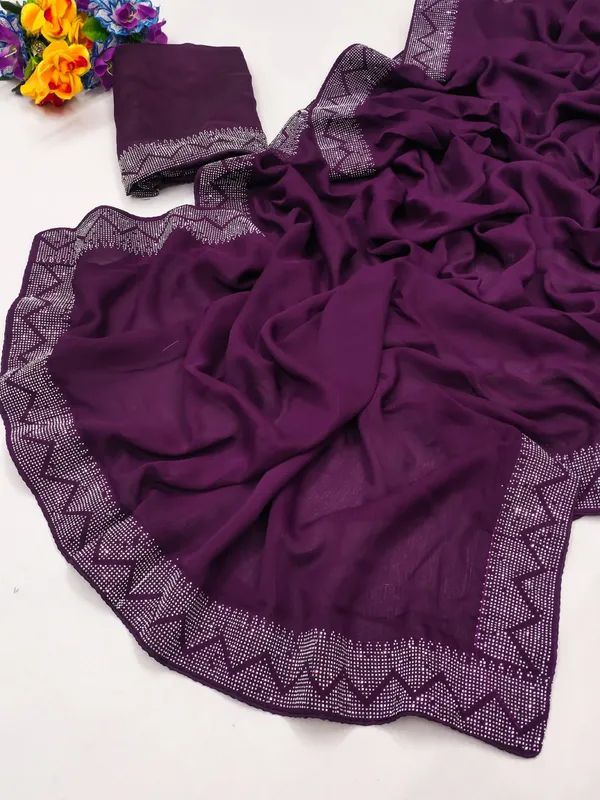 Purple_Georgette_Premium_Embroidered_Saree_With_Matching_Blouse_For_Women