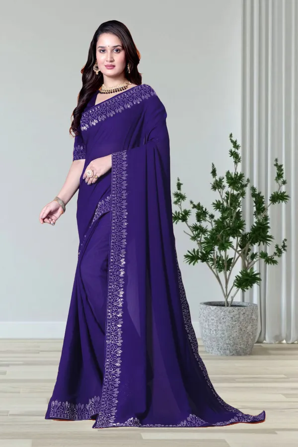 Purple_Georgette_Premium_Embroidered_Saree_With_Matching_Blouse_For_Women