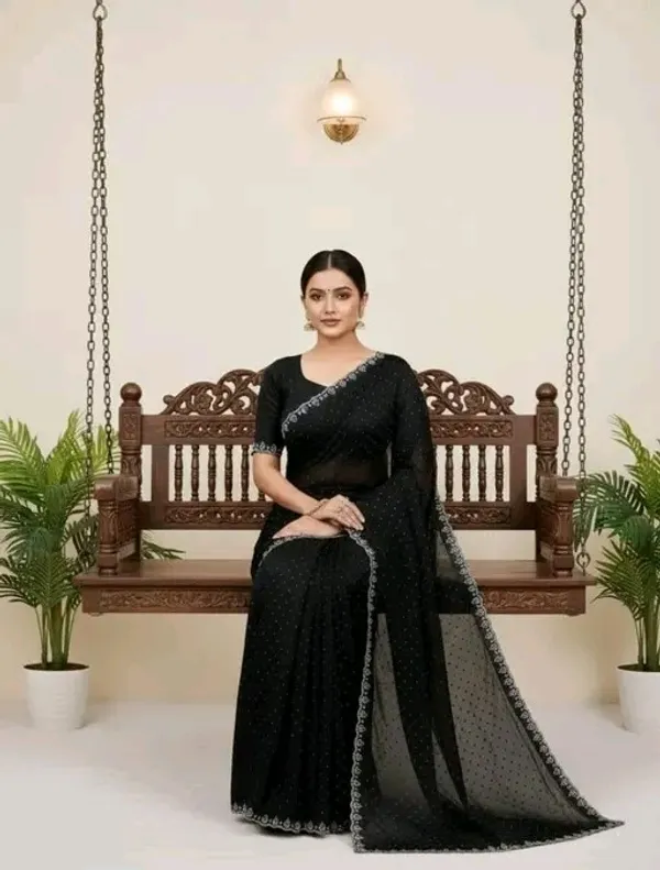 Black_Georgette_Premium_Embroidered_Saree_With_Matching_Blouse_For_Women