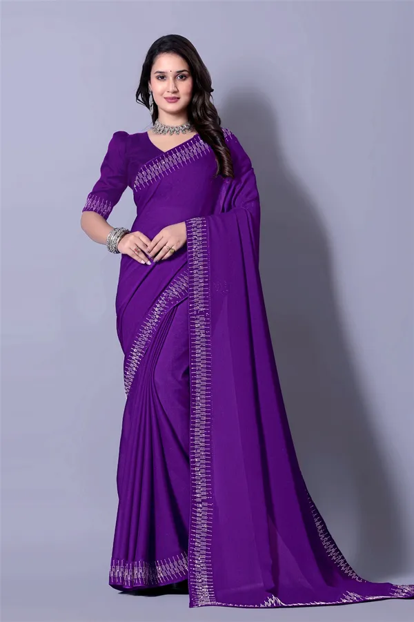 Purple_Georgette_Premium_Embroidered_Saree_With_Matching_Blouse_For_Women