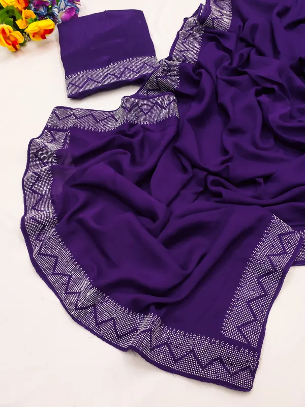 Purple_Georgette_Premium_Embroidered_Saree_With_Matching_Blouse_For_Women