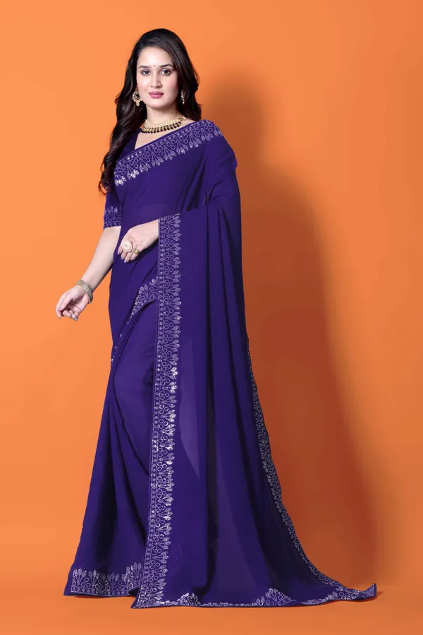 Purple_Georgette_Premium_Embroidered_Saree_With_Matching_Blouse_For_Women