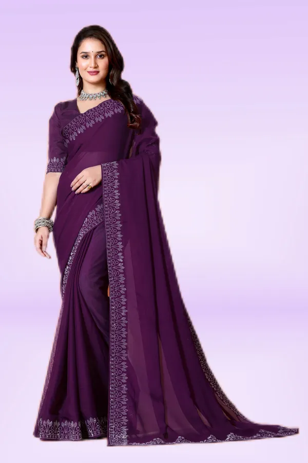 Purple_Georgette_Premium_Embroidered_Saree_With_Matching_Blouse_For_Women