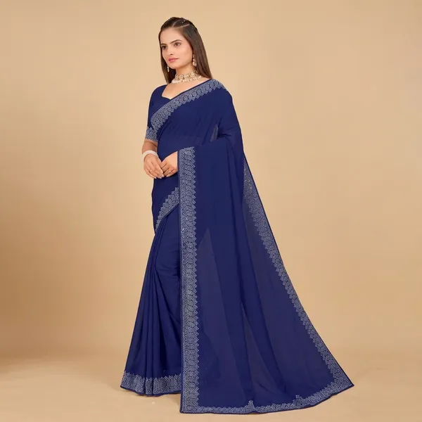 Navy_Blue_Georgette_Premium_Embroidered_Saree_With_Matching_Blouse_For_Women