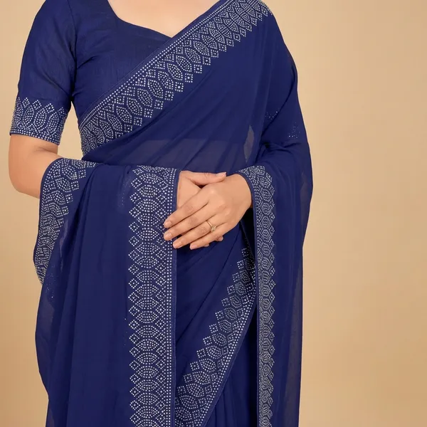 Navy_Blue_Georgette_Premium_Embroidered_Saree_With_Matching_Blouse_For_Women