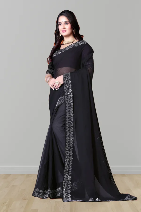 Black_Georgette_Premium_Embroidered_Saree_With_Matching_Blouse_For_Women