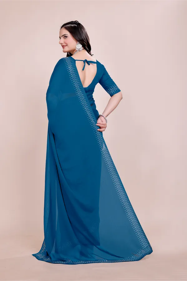 Blue_Elegant__Georgette_Premium_Embroidered_Saree_With_Matching_Blouse_For_Women