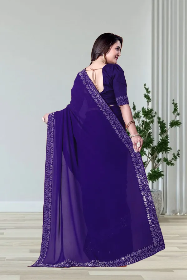 Purple_Georgette_Premium_Embroidered_Saree_With_Matching_Blouse_For_Women