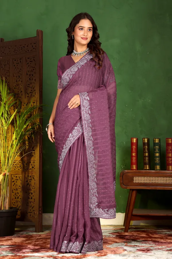 Purple_Georgette_Premium_Embroidered_Saree_With_Matching_Blouse_For_Women