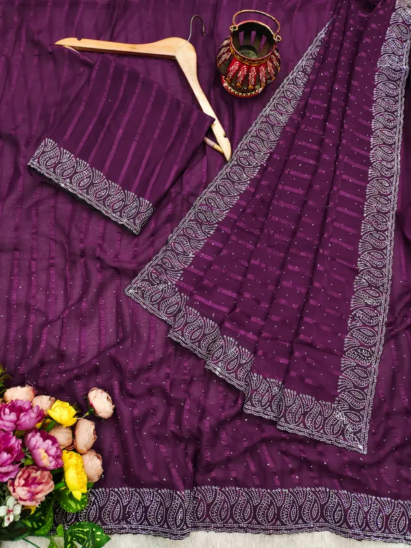Purple_Georgette_Premium_Embroidered_Saree_With_Matching_Blouse_For_Women