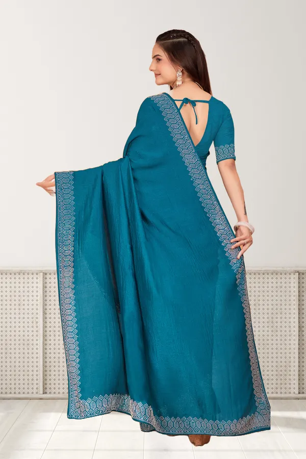 Teal_Blue_Elegant__Georgette_Premium_Embroidered_Saree_With_Matching_Blouse_For_Women
