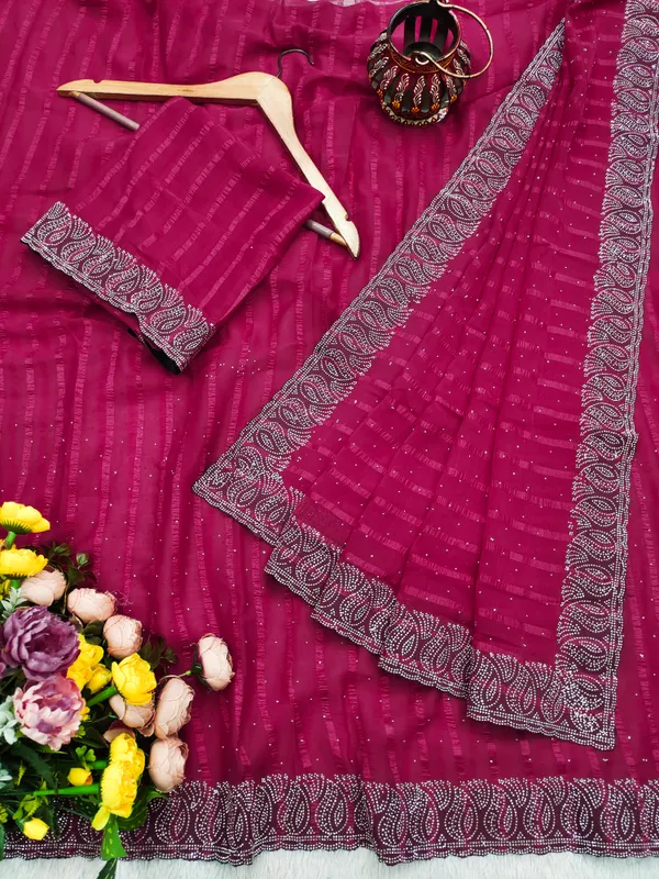 Magenta_Georgette_Premium_Embroidered_Saree_With_Matching_Blouse_For_Women