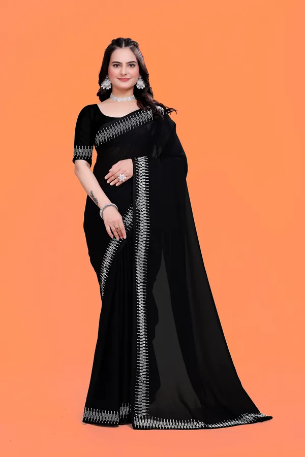 Black_Georgette_Premium_Embroidered_Saree_With_Matching_Blouse_For_Women