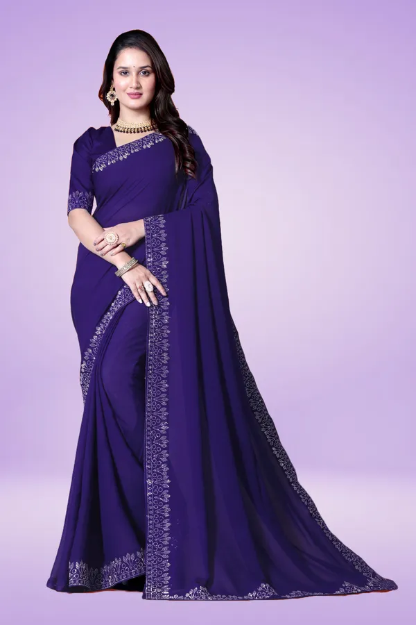 Blue_Georgette_Premium_Embroidered_Saree_With_Matching_Blouse_For_Women