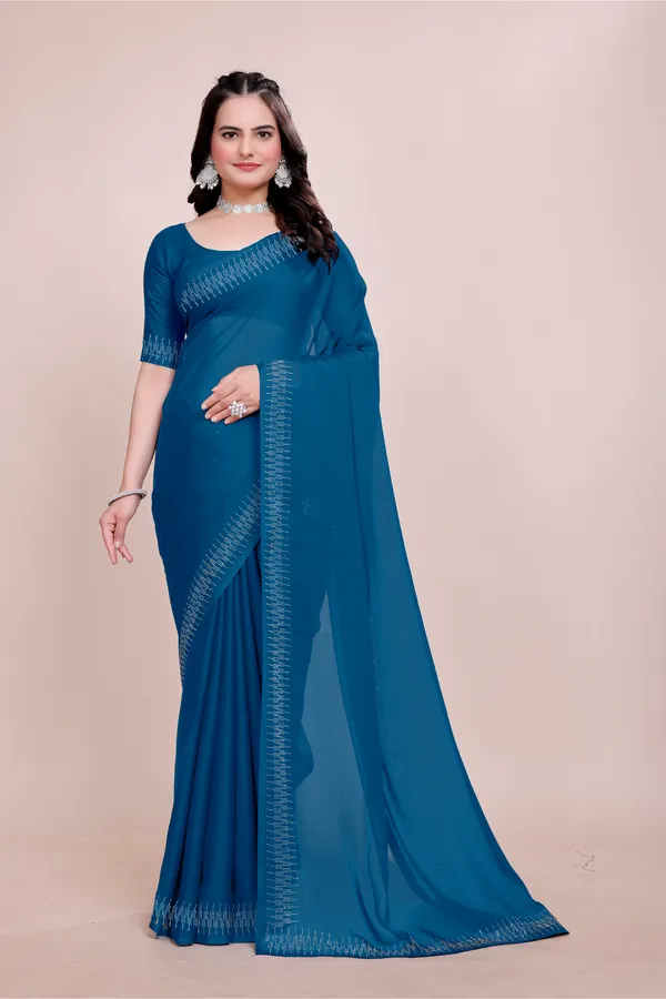 Blue_Elegant__Georgette_Premium_Embroidered_Saree_With_Matching_Blouse_For_Women