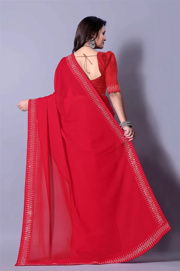 Red_Georgette_Premium_Embroidered_Saree_With_Matching_Blouse_For_Women