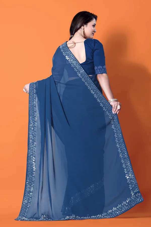 Blue_Elegant__Georgette_Premium_Embroidered_Saree_With_Matching_Blouse_For_Women