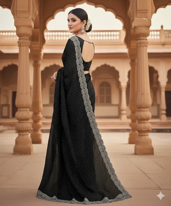 Black_Georgette_Premium_Embroidered_Saree_With_Matching_Blouse_For_Women