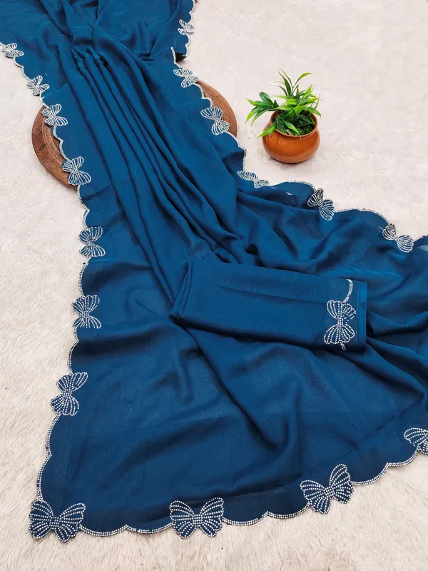 Blue_Elegant__Georgette_Premium_Embroidered_Saree_With_Matching_Blouse_For_Women