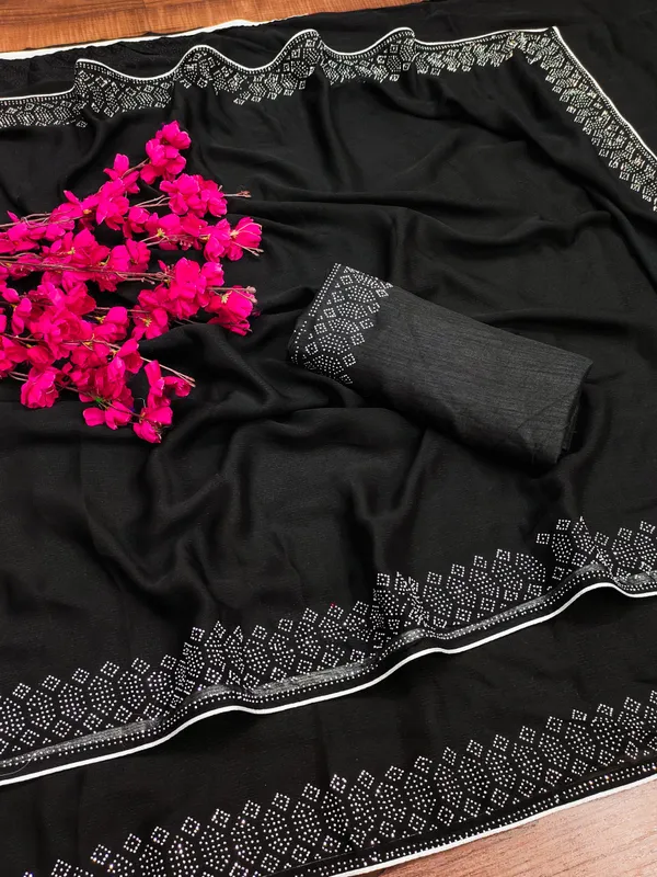 Black_Georgette_Premium_Embroidered_Saree_With_Matching_Blouse_For_Women
