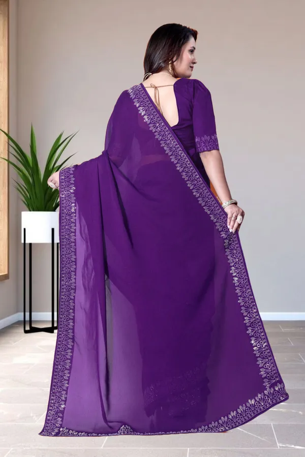 Purple_Georgette_Premium_Embroidered_Saree_With_Matching_Blouse_For_Women