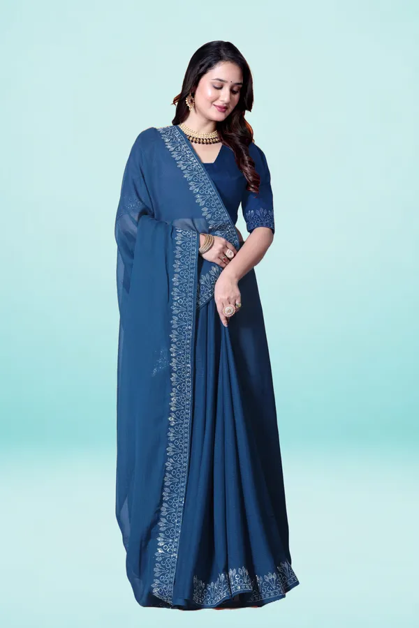 Navy_Blue_Georgette_Premium_Embroidered_Saree_With_Matching_Blouse_For_Women