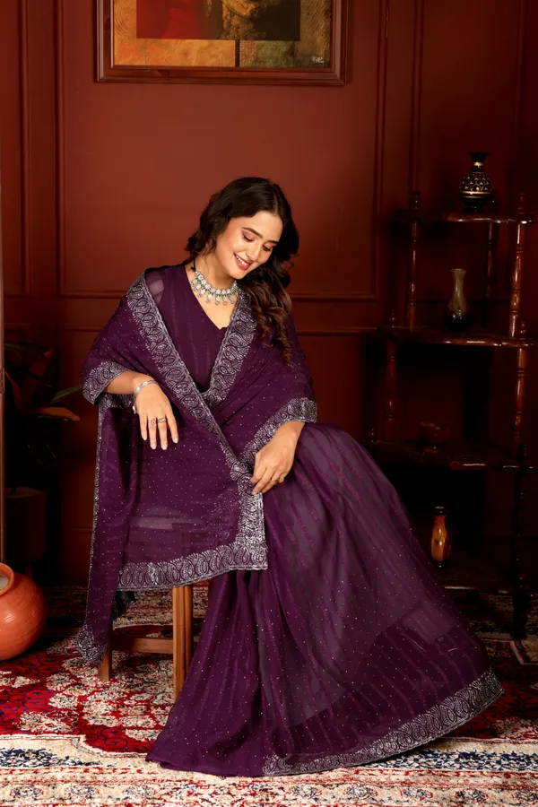 Purple_Georgette_Premium_Embroidered_Saree_With_Matching_Blouse_For_Women