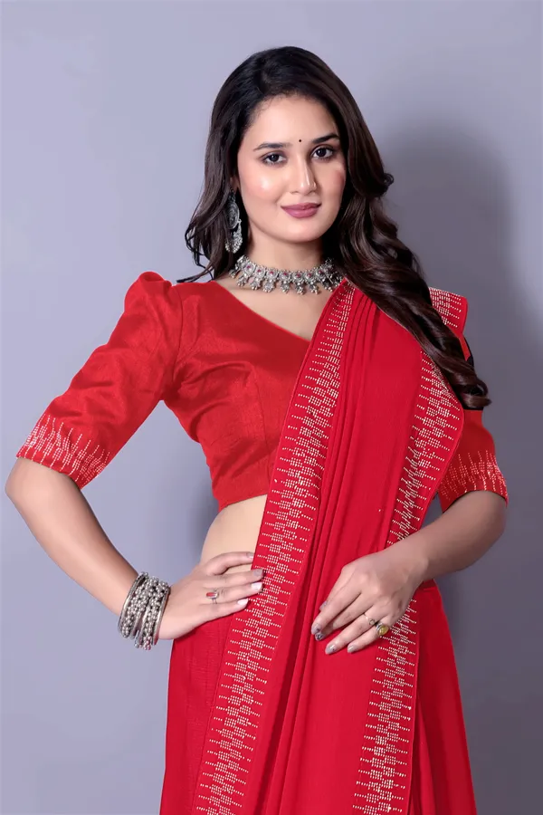 Red_Georgette_Premium_Embroidered_Saree_With_Matching_Blouse_For_Women