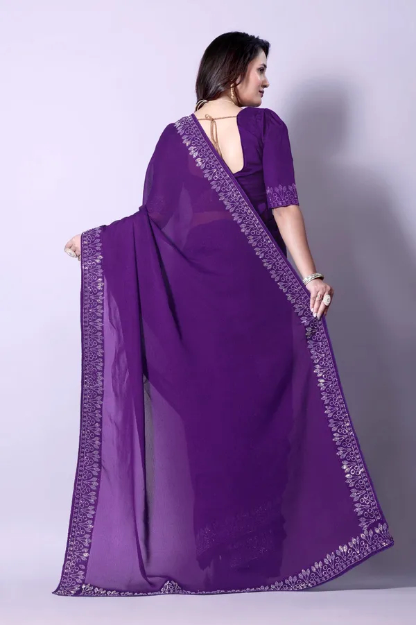 Blue_Elegant__Georgette_Premium_Embroidered_Saree_With_Matching_Blouse_For_Women