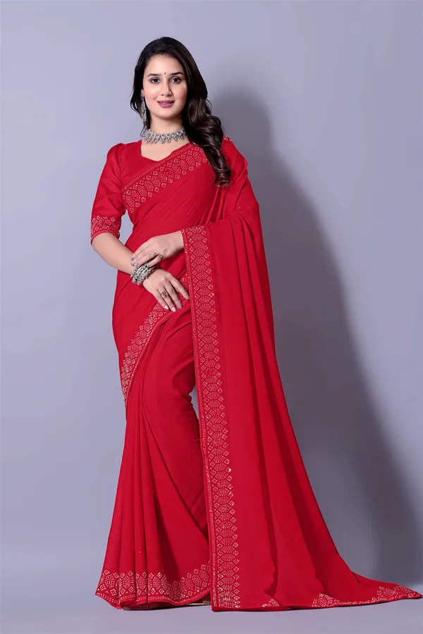Red_Georgette_Premium_Embroidered_Saree_With_Matching_Blouse_For_Women