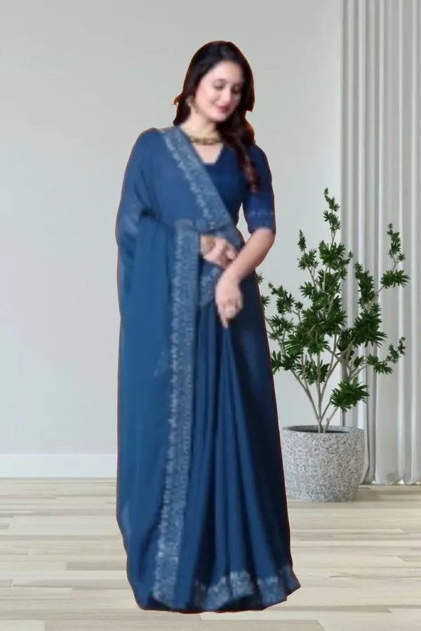 Navy_Blue_Georgette_Premium_Embroidered_Saree_With_Matching_Blouse_For_Women
