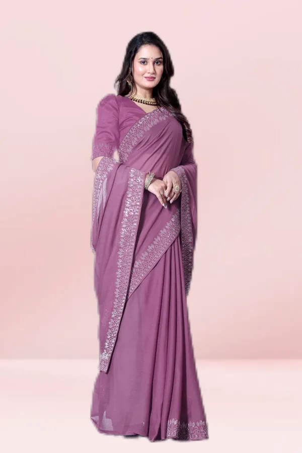 Purple_Georgette_Premium_Embroidered_Saree_With_Matching_Blouse_For_Women