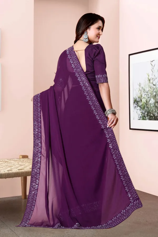 Purple_Georgette_Premium_Embroidered_Saree_With_Matching_Blouse_For_Women
