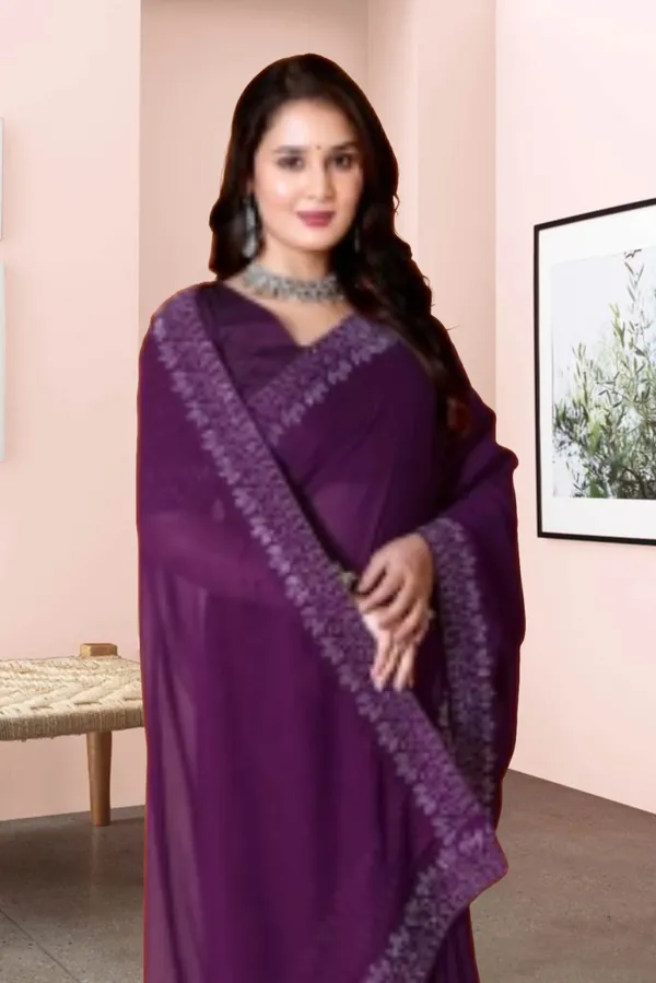 Purple_Georgette_Premium_Embroidered_Saree_With_Matching_Blouse_For_Women