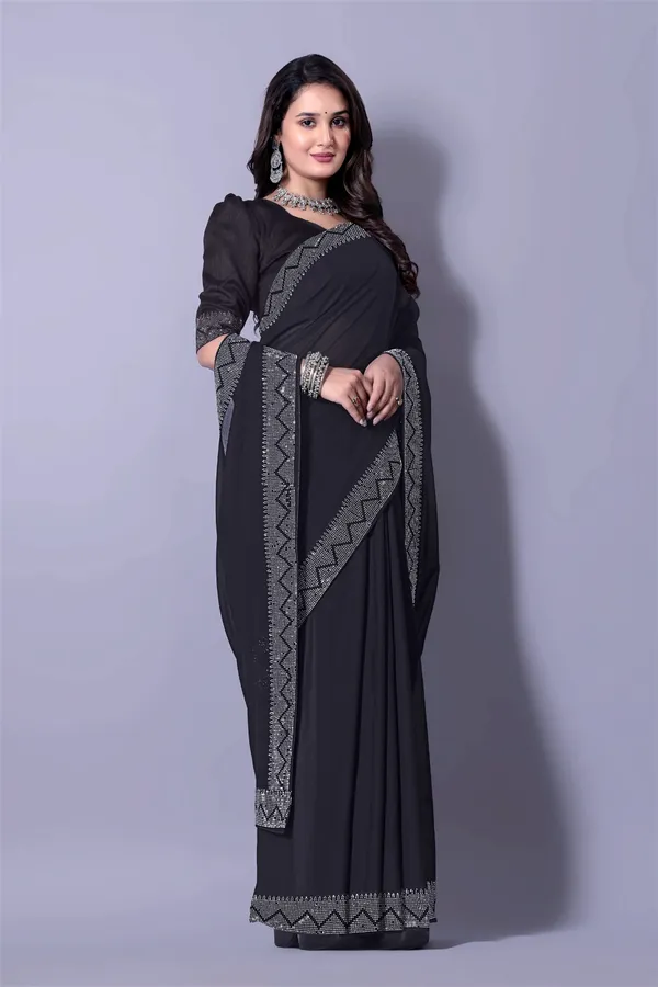 Black_Georgette_Premium_Embroidered_Saree_With_Matching_Blouse_For_Women