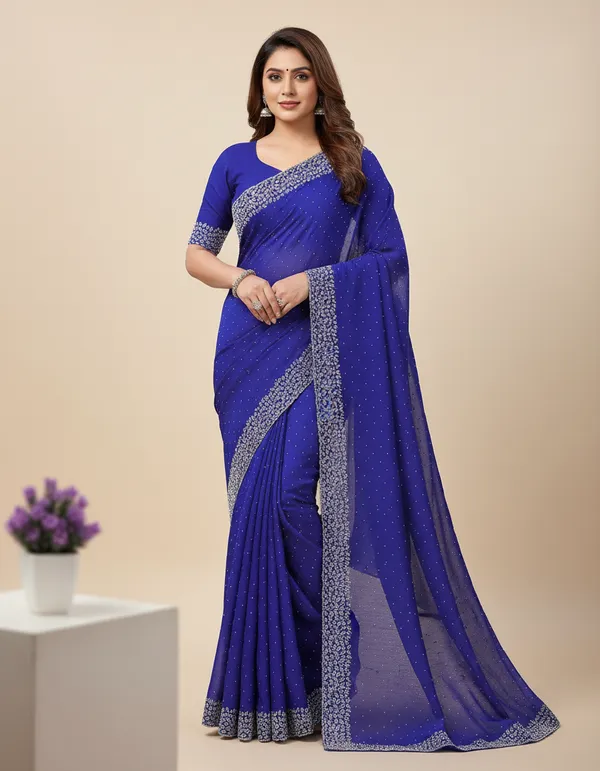 Royal_Blue_Georgette_Premium_Embroidered_Saree_With_Matching_Blouse_For_Women