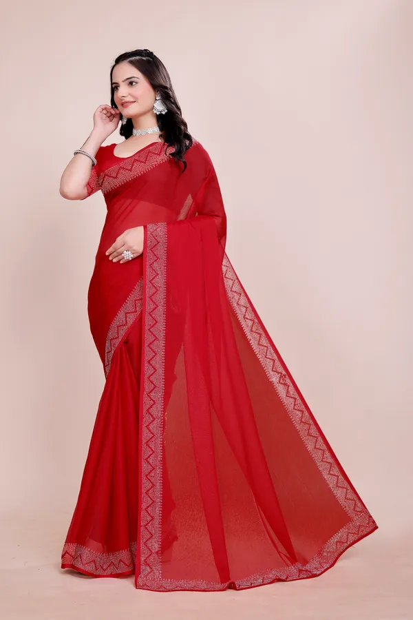 Red_Georgette_Premium_Embroidered_Saree_With_Matching_Blouse_For_Women