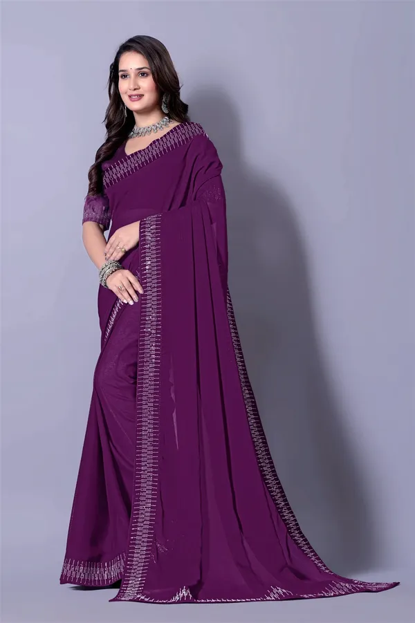 Purple_Georgette_Premium_Embroidered_Saree_With_Matching_Blouse_For_Women