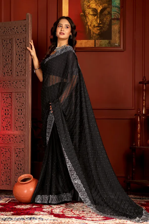 Black_Georgette_Premium_Embroidered_Saree_With_Matching_Blouse_For_Women