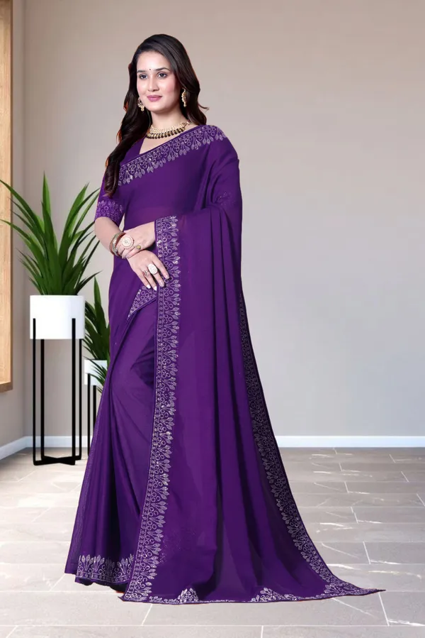 Purple_Georgette_Premium_Embroidered_Saree_With_Matching_Blouse_For_Women